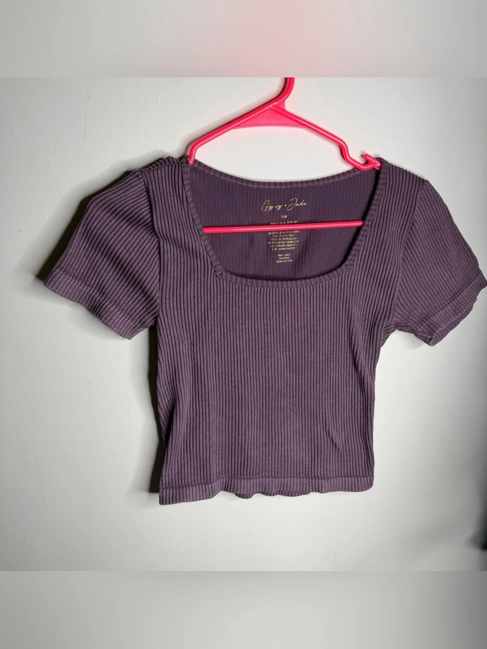 Gypsy and Jade Ribbed Short Sleeve Crop Top - Plum Purple - Picture 1 of 3